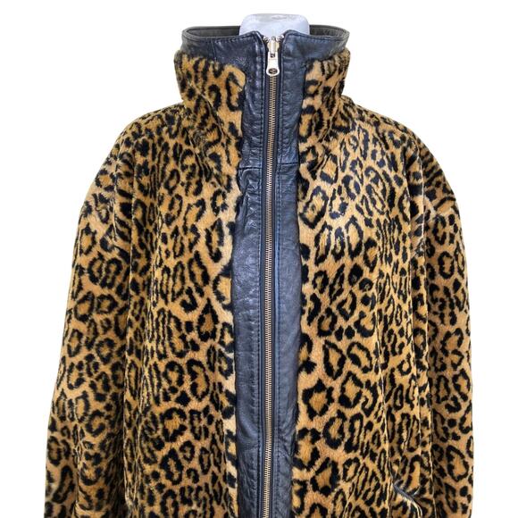 Lillie Rubin L/XL Vtg 90s Reversible Jacket Leather and Faux-fur Animal Print - Picture 2 of 16